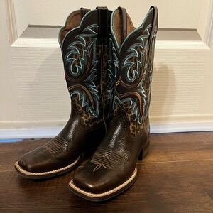 Ariat Brown Leather Women’s Western Boots with Leopard Print